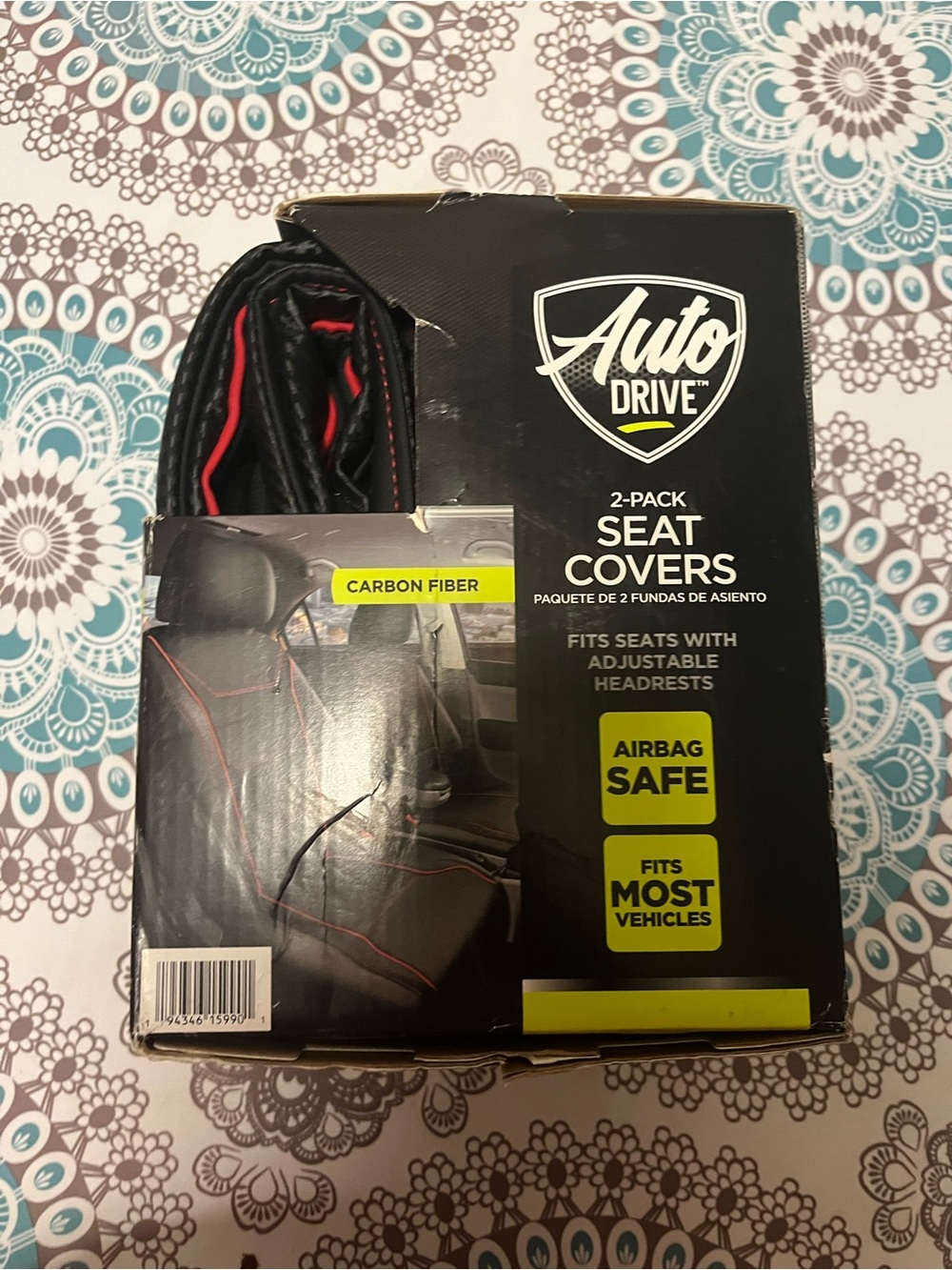 Auto Drive Carbon Fiber Black Seat Covers with Red Trim - 2-Pack - Picture 4 of 5